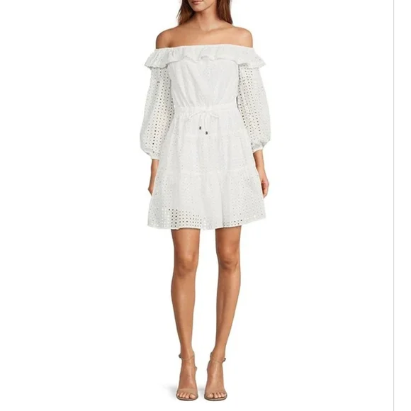 LDT Ashley Off-the-Shoulder ¾ Blouson Sleeve Ruffle Drawstring Tie Waist… - Picture 2 of 10